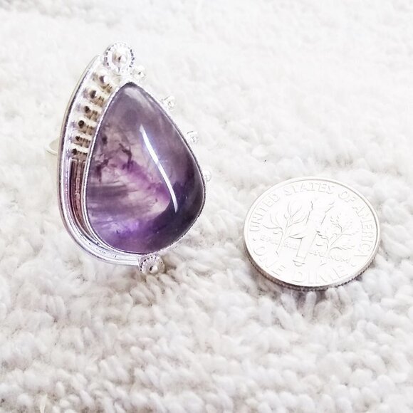 Sz 7.75 ~ Huge Amethyst in Bright Silver! February Birthstone. Intense & Flashy! - Picture 4 of 14